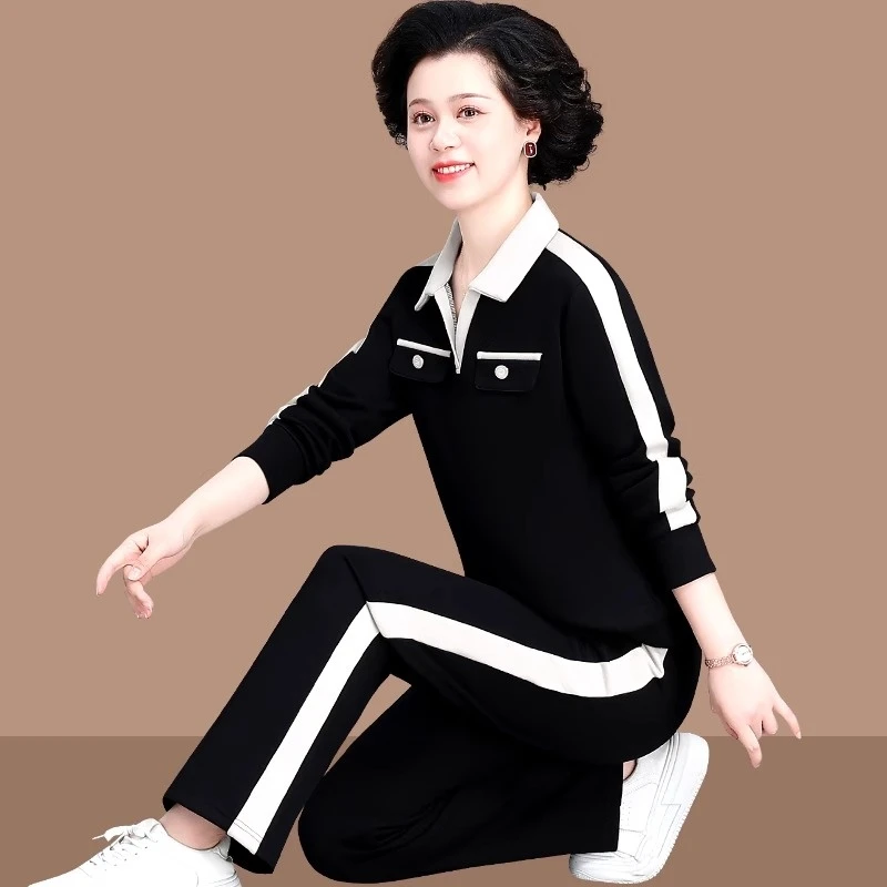 妈妈秋装2024新款运动服套装中老年女装春秋装洋气卫衣时尚两件套
