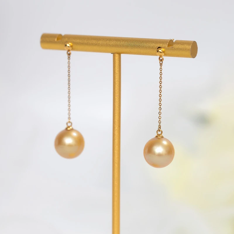 海水南洋金珠9-12mm风在吹耳线款18K黄金耳饰气质时尚经典百搭