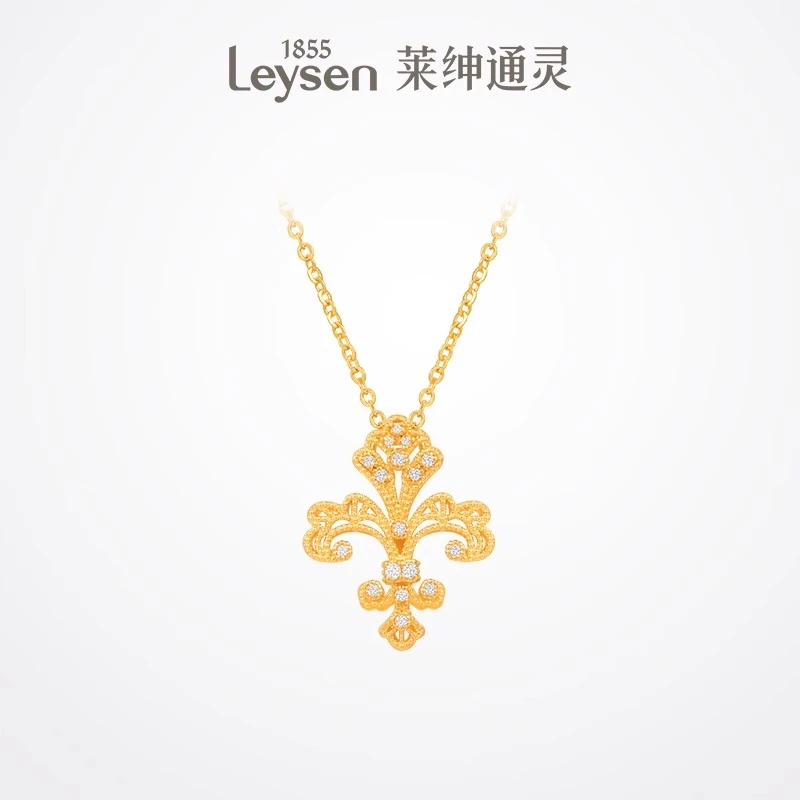 【门店同款】莱绅通灵鸢尾花足金吊坠黄金项链坠链均足金传世金系列