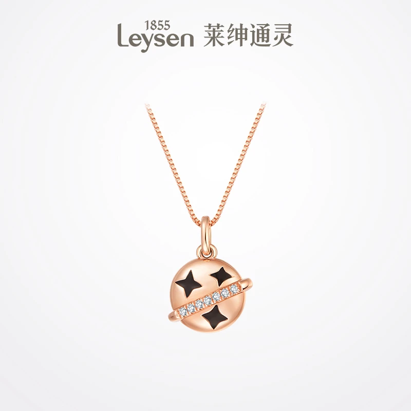 【莱绅通灵】18K金神秘黑珐琅钻石吊坠 项链女 HER告白星球
