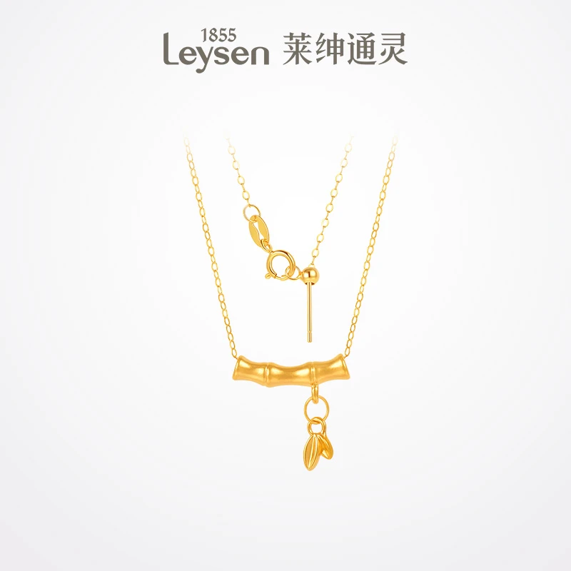 【莱绅通灵】竹节足金吊坠黄金吊坠节节高升/赠银链