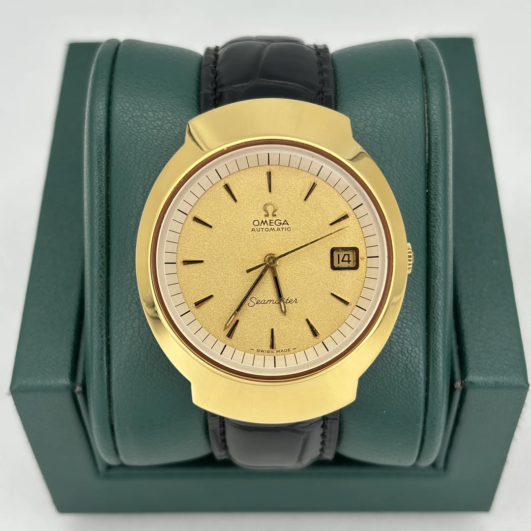 95新 Omega/欧米茄 表径38.5 中古海马金色复古经典机械表 M1496