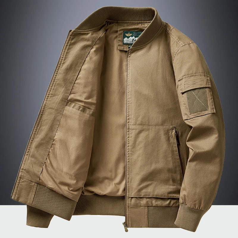春秋季男士纯棉夹克秋装新款棒球领男装美式休闲工装复古外套上衣