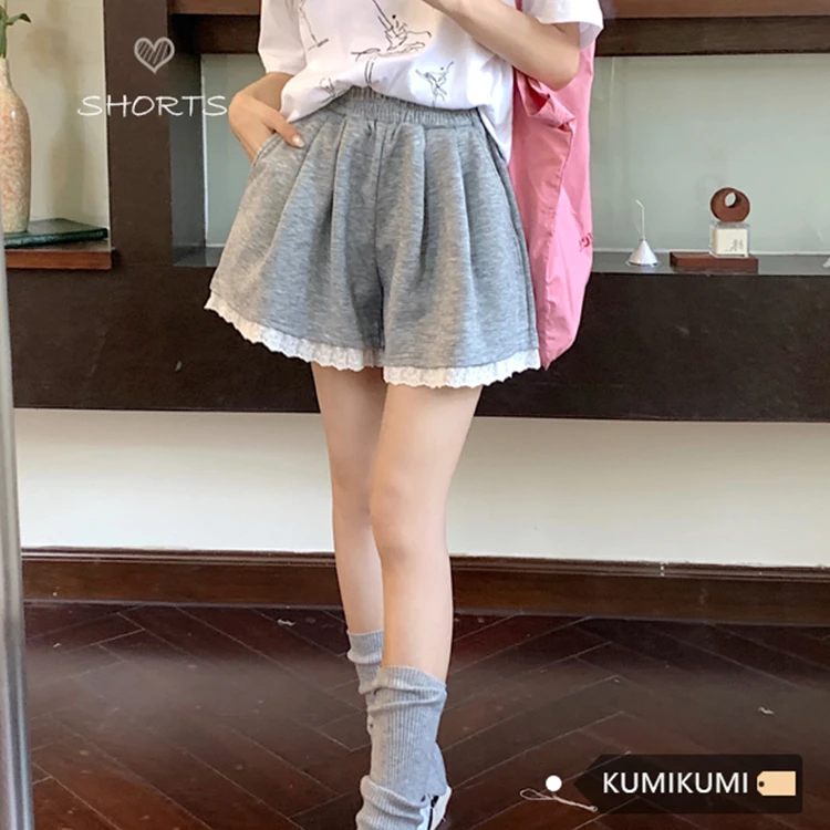 设计感蕾丝防走光花边短裤女休闲运动夏季宽松瘦版阔腿裤百搭短裤