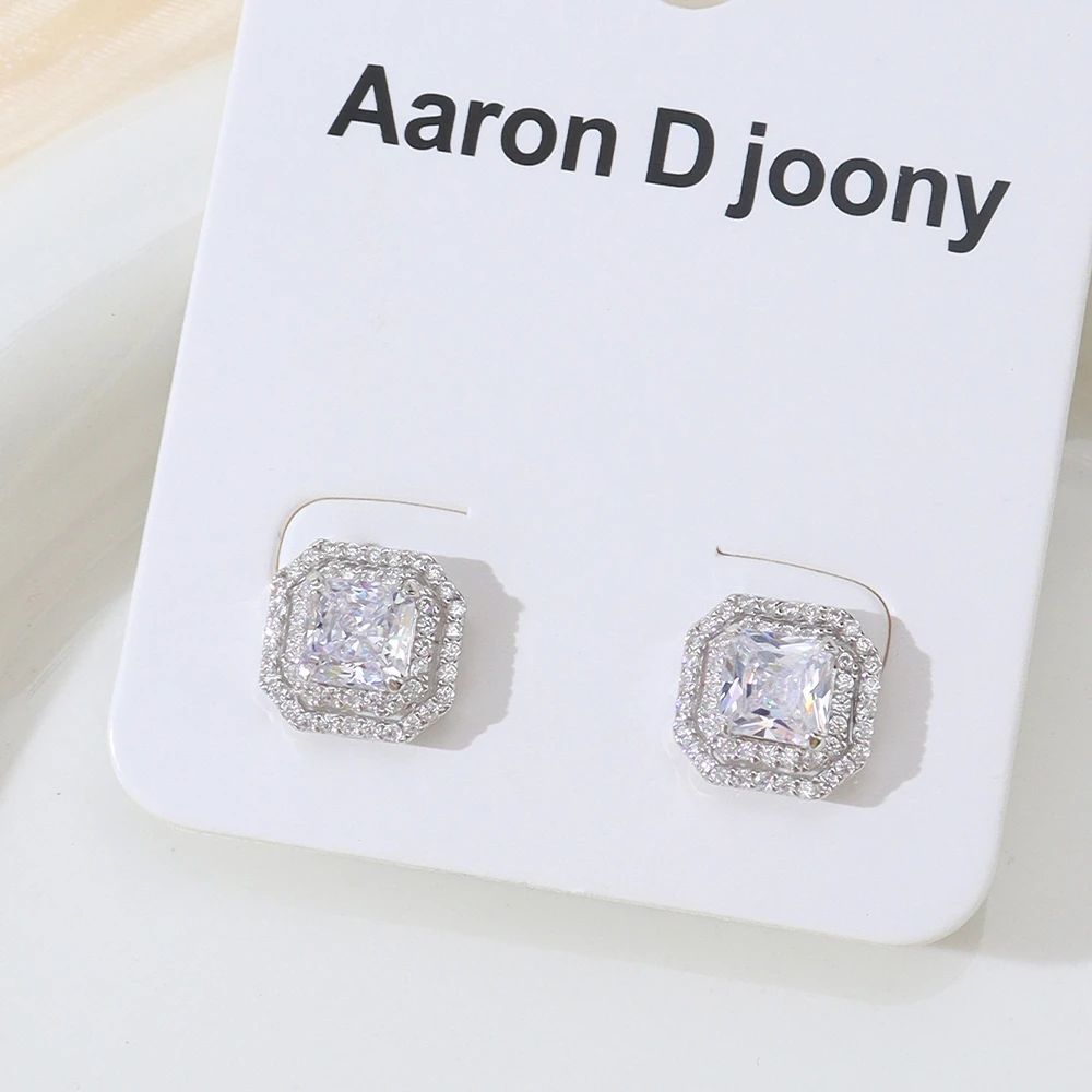 925银耳饰 S925银女士气质时尚方钻满钻耳钉轻奢百搭小众E128