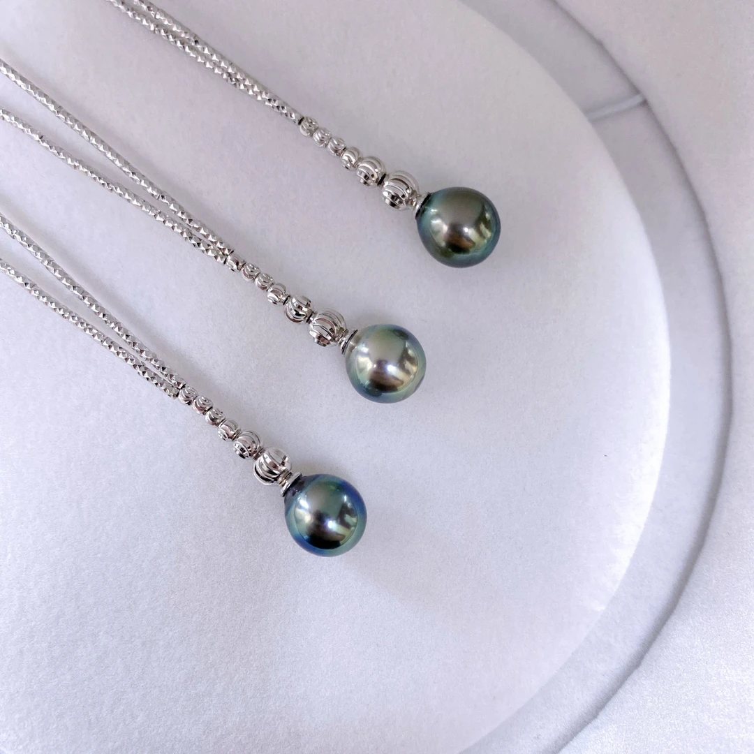 【珠纪儿】海水珍珠孔雀绿大溪地黑珍珠吊坠套链S925银多样性发一