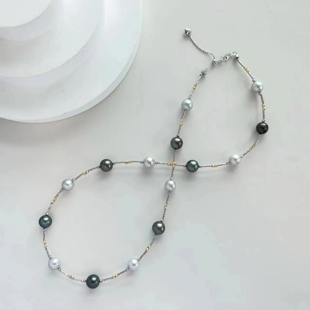 【珠纪儿】海水珍珠大溪地&真多麻混彩满天星颈链G18K