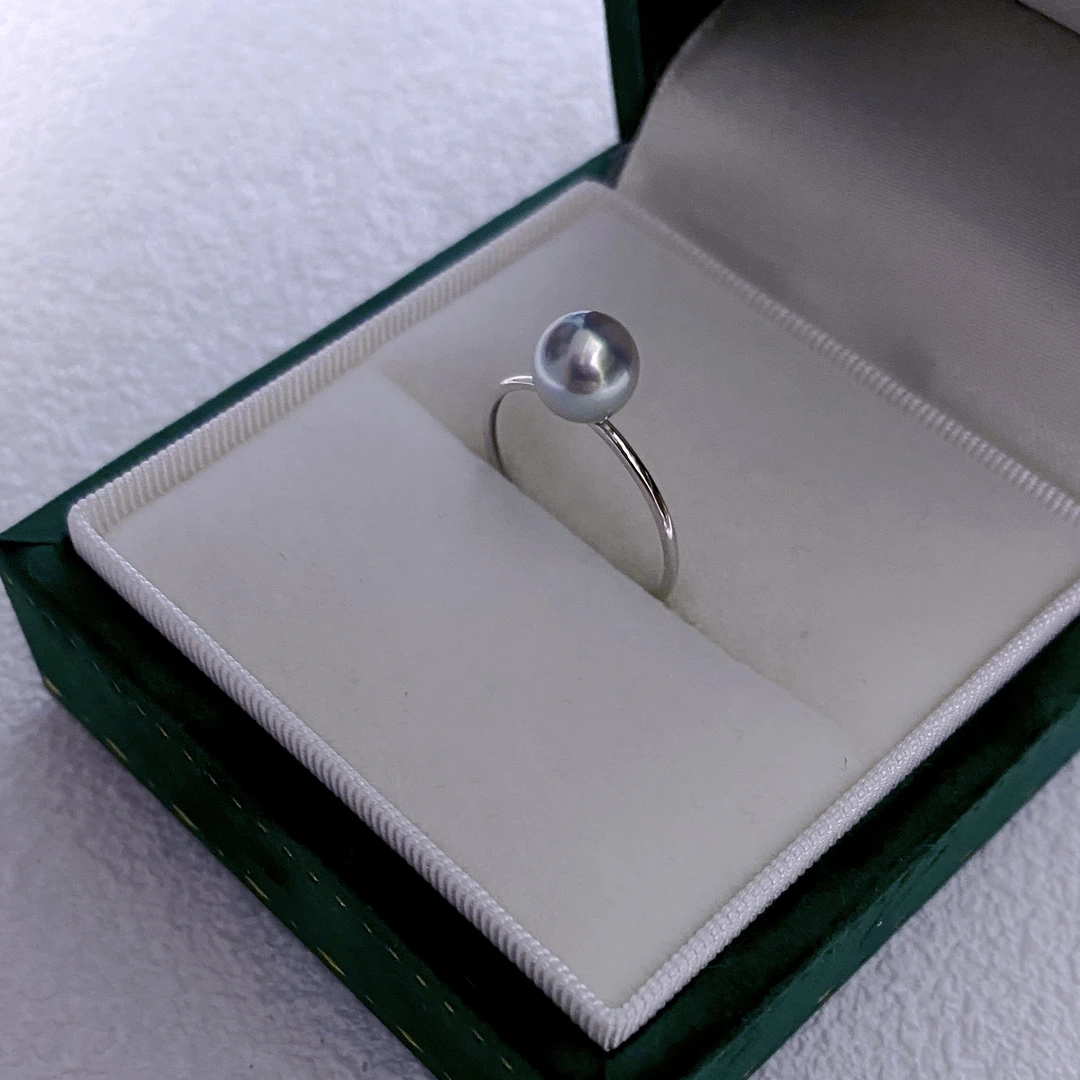 【珠纪儿】极光海水珍珠akoya光板简约戒指18k白金真多麻6-7mm通勤