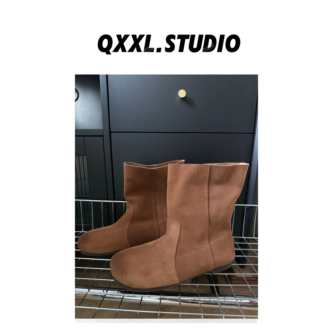 【QXXL】复古文艺风短靴女秋冬新款平底靴