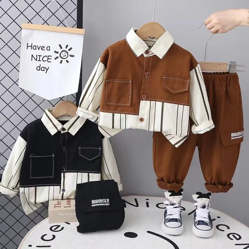 男童长袖套装春秋季2025新款时尚小童拼接秋装衣服儿童炸街两件套