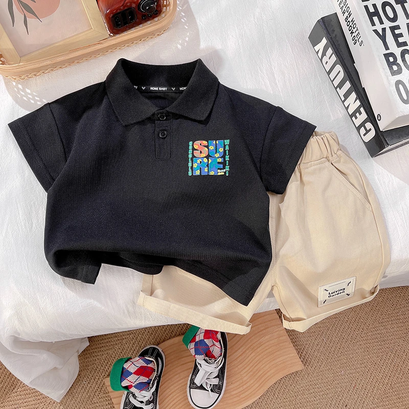儿童套装男童洋气新款夏季时髦夏装小童宝宝帅气薄款炸街短袖套装