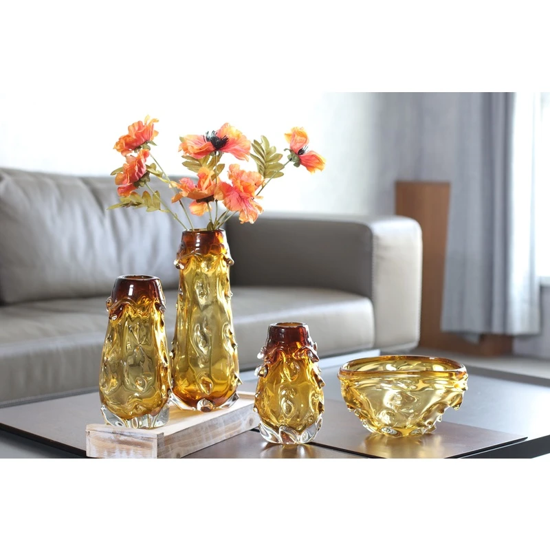 外贸出口创意简约琉璃轻奢家居摆件插花花瓶玄关客厅餐厅装饰品