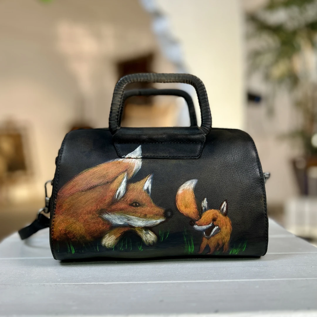 原创手工手绘帝王虎真皮女包斜挎包单肩包手提包盒子包复古女包