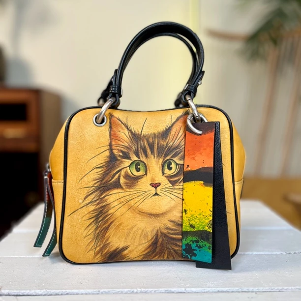 原创纯手工真皮女包手提包单肩包斜挎包手绘手拎包小包包女士包包