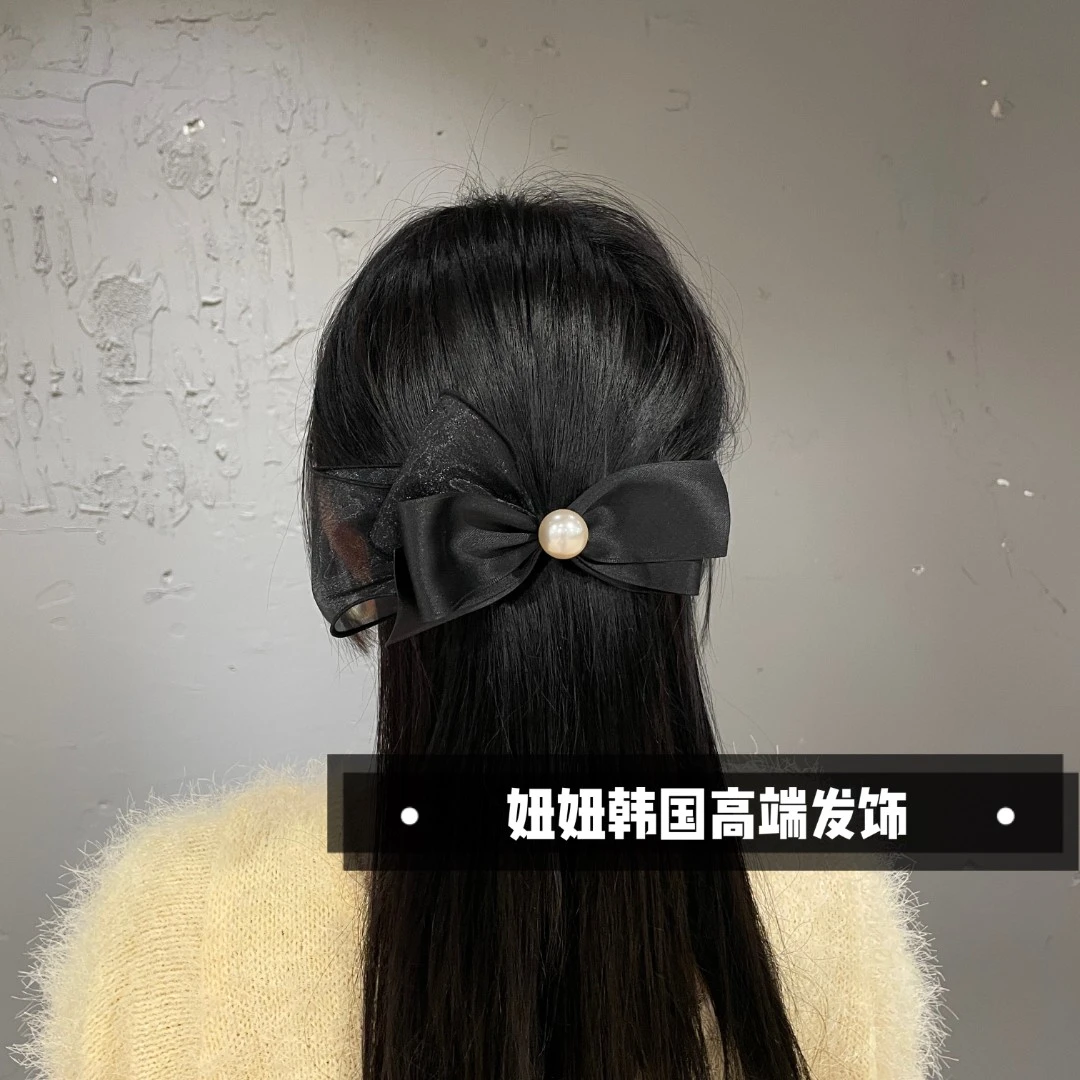 【琪琪】韩国设计师手工法式简约不规则珠珠蝴蝶结弹簧夹