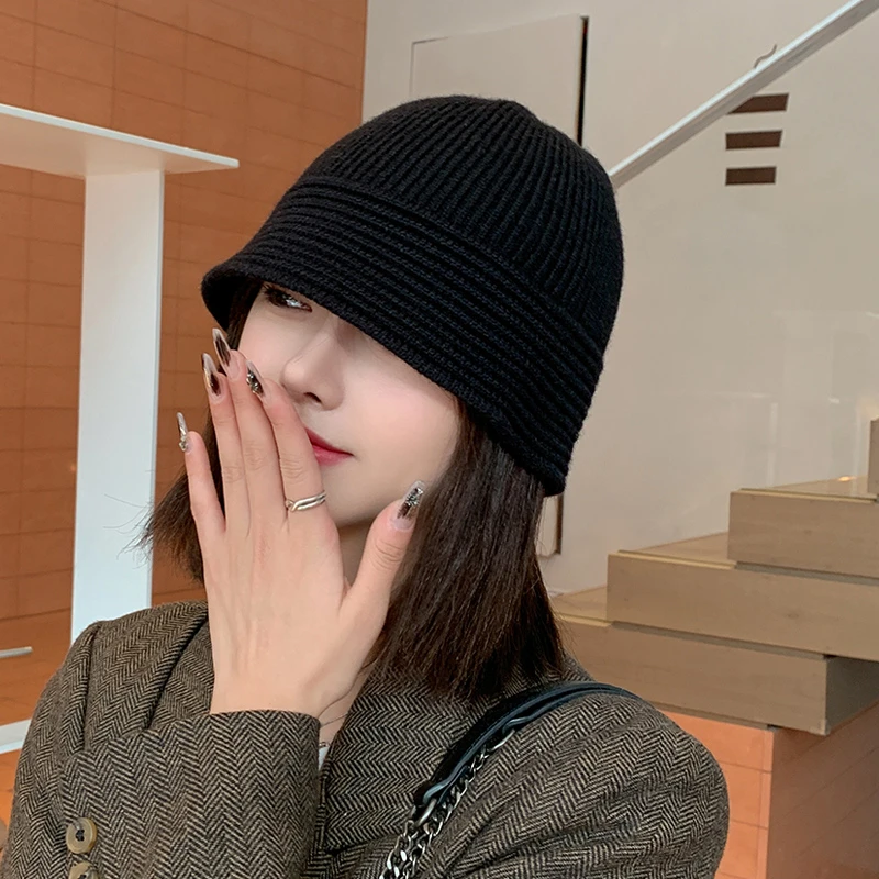 新款帽子女秋冬季简约百搭针织渔夫帽显脸小日系纯色盆帽高颜值潮