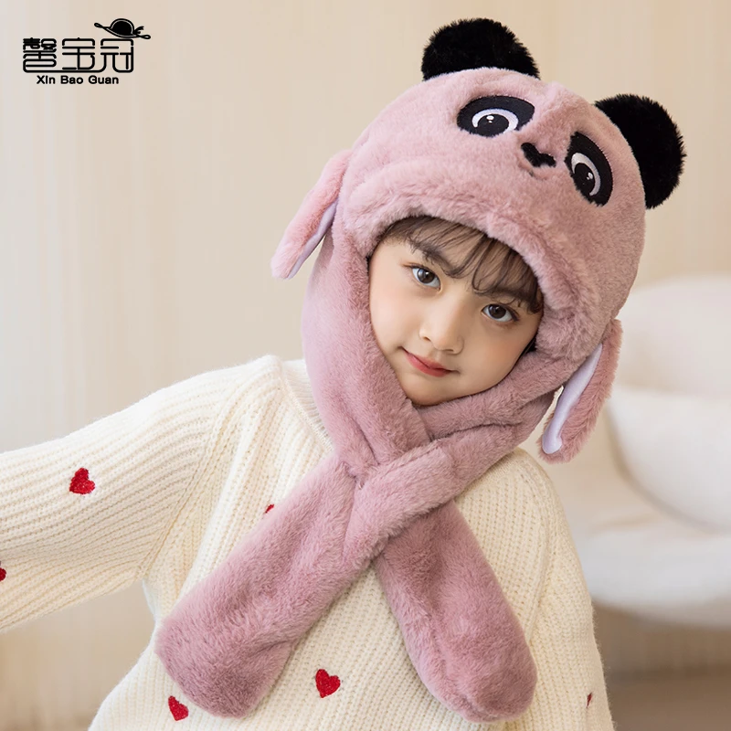 秋冬季新款儿童帽子耳朵会动围巾一体帽男女童加厚保暖宝宝套头帽