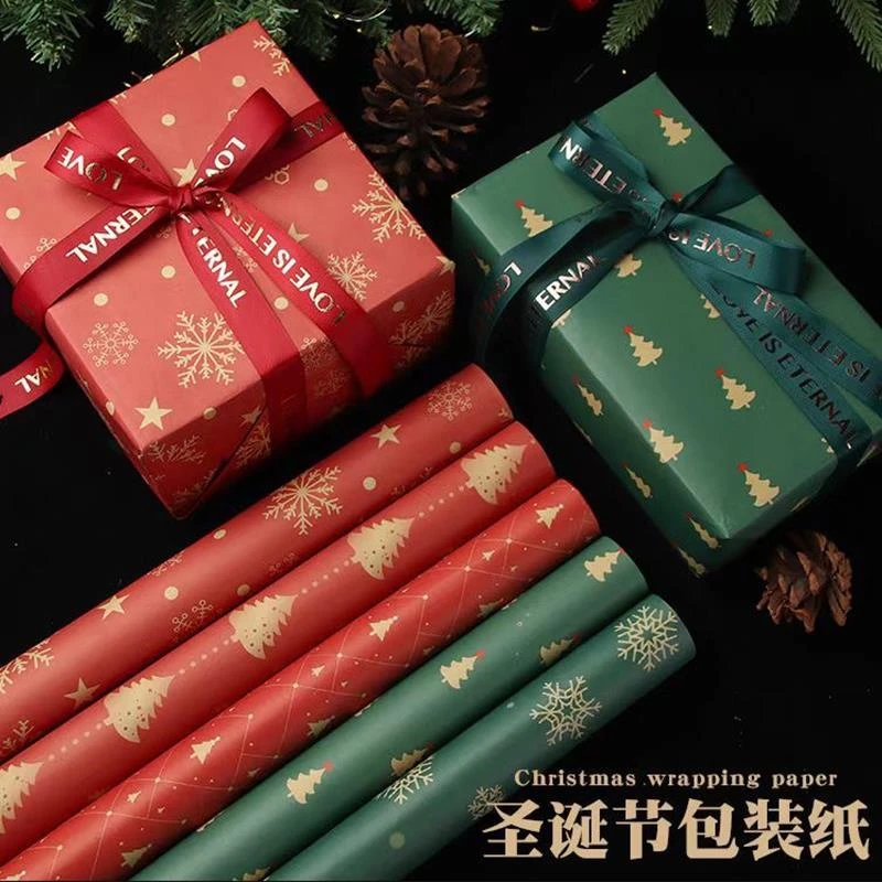 圣诞节鲜花包装纸加厚牛皮纸雪花包花纸平安夜星星送礼防水手工纸
