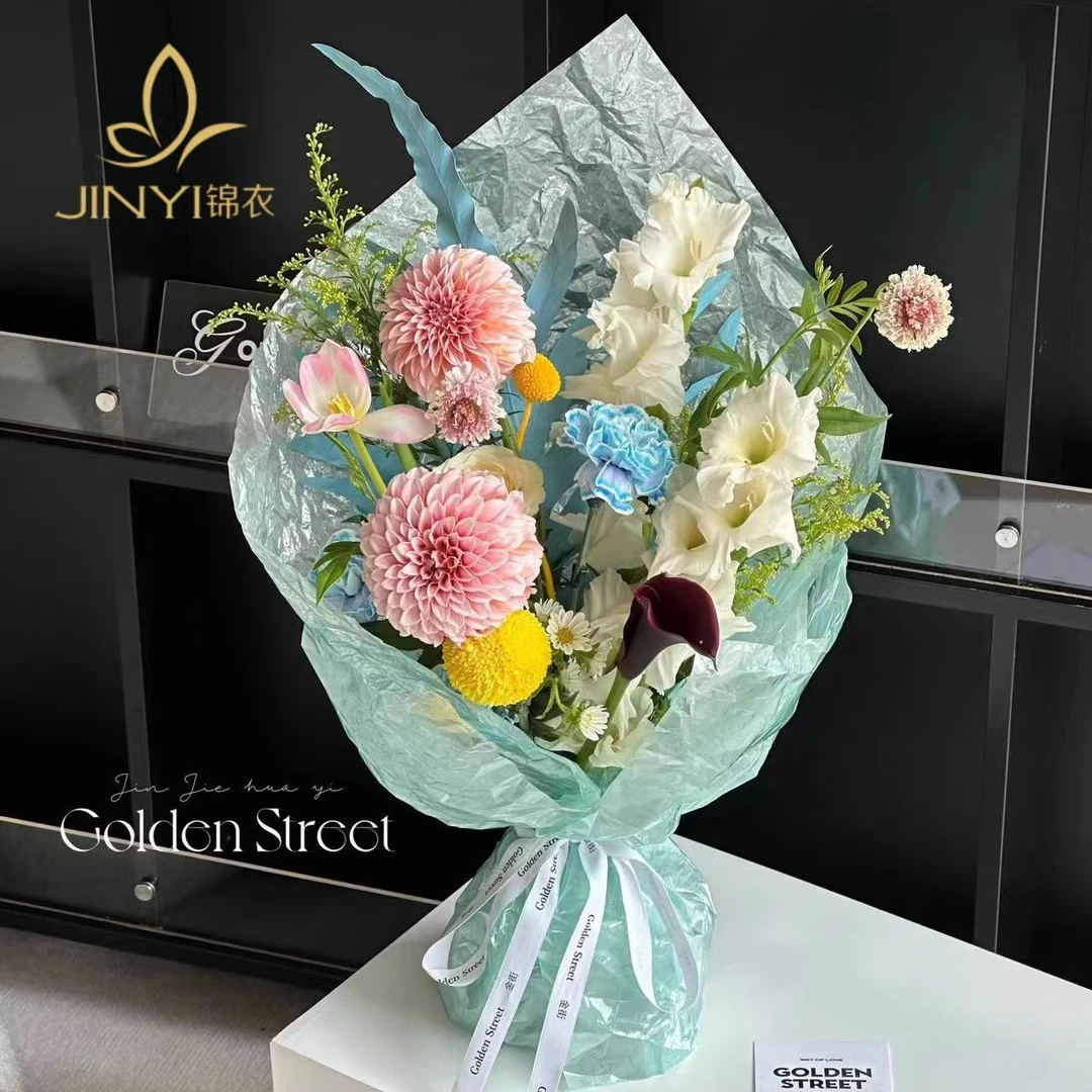 锦衣琉璃盏水光膜花店防水玻璃纸蕾丝鲜花包装纸花束手揉玻璃质感