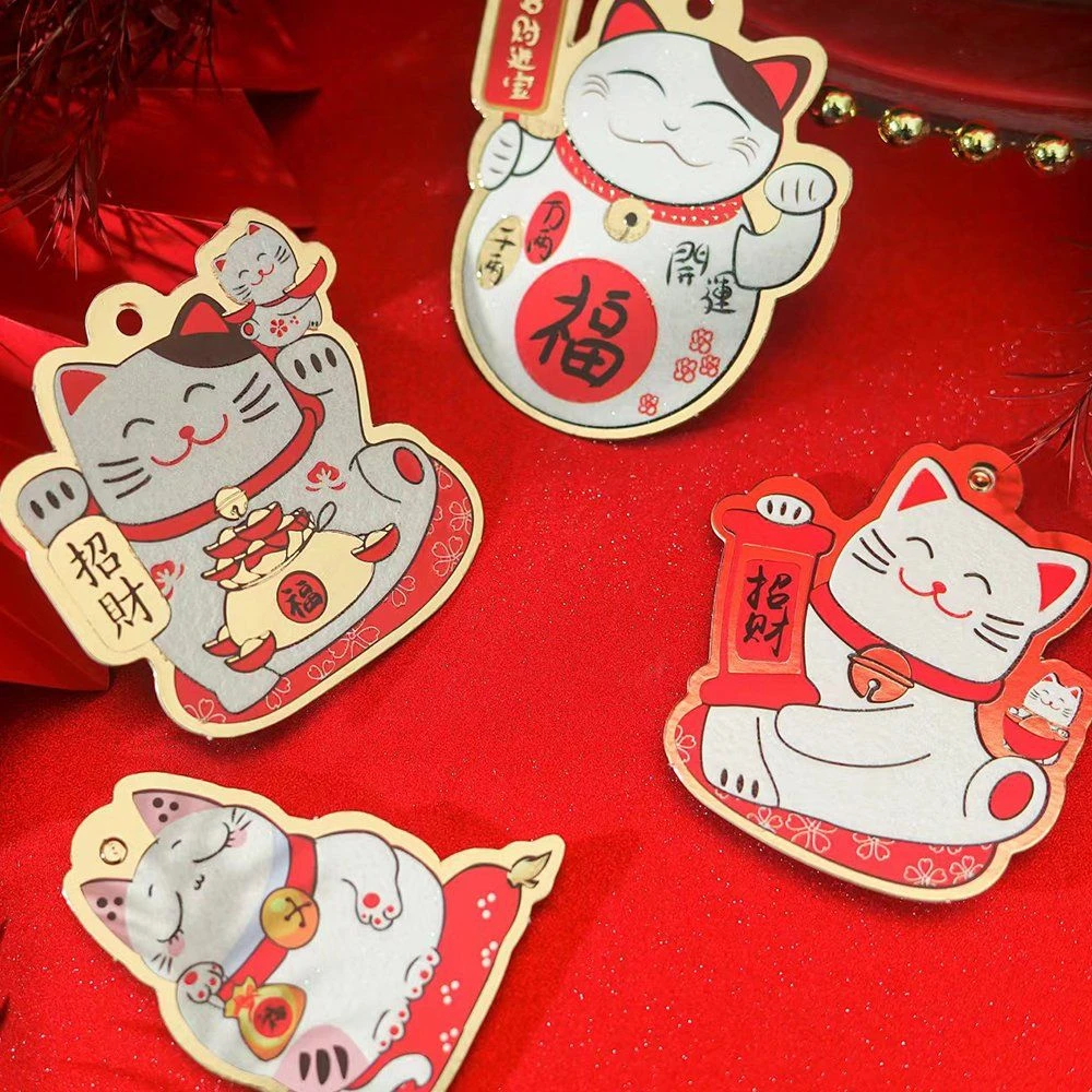 乔迁之喜烫金挂卡招财猫卡片花束开业新居贺喜新年福桶挂件装饰