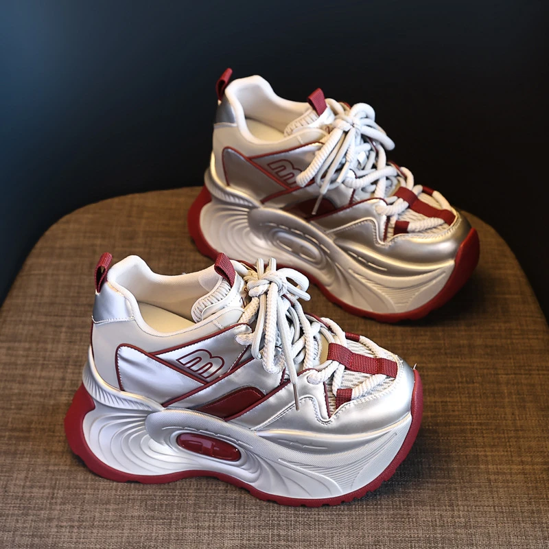 10CM厚底运动休闲鞋女2024内增高透气松糕老爹鞋5587-1