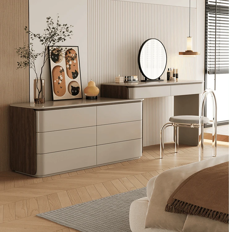 新疆包邮2024新款实木轻奢卧室现代简约化妆桌梳妆台床尾转角收纳