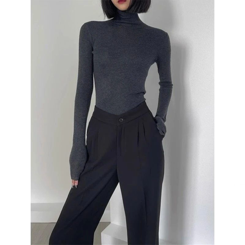 秋冬修身堆堆高领打底针织衫女西装内搭短款黑色上衣紧身软糯毛衣