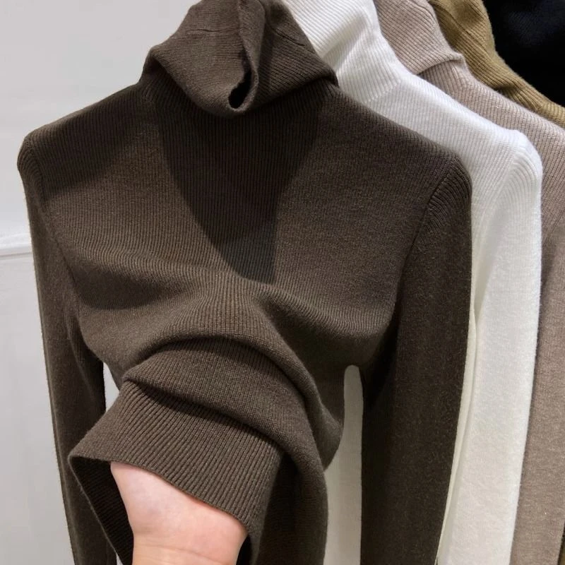 堆堆领打底衫女2025秋冬新款内搭针织衫高领上衣修身套头软糯毛衣