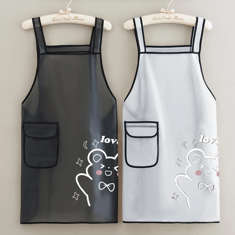 免洗厨房做饭围裙无袖防水围腰餐饮水产宠物半透明TPU免洗工作服