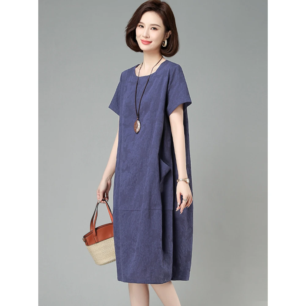 纯棉连衣裙女2025新款夏季高端精致复古提花显瘦气质妈妈大码裙子