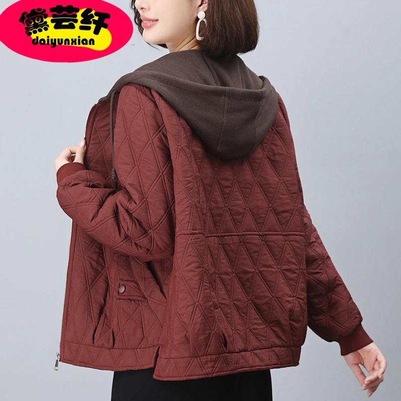 妈妈夹棉外套2024新款秋冬短款洋气休闲棉服中年爆款连帽宽松棉袄