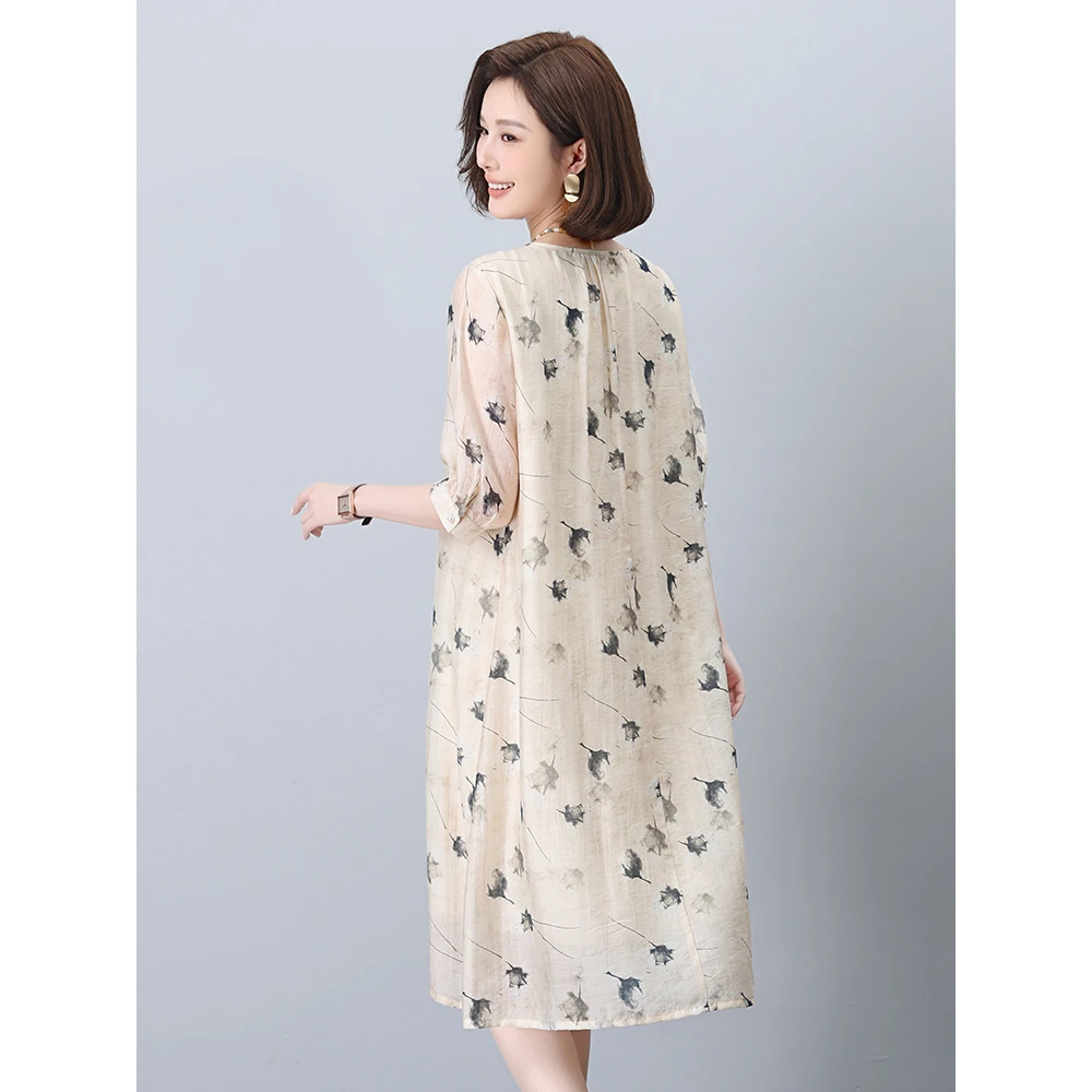 印花连衣裙女2024夏季新款端庄大气女装中年妈妈显瘦气质短袖裙子