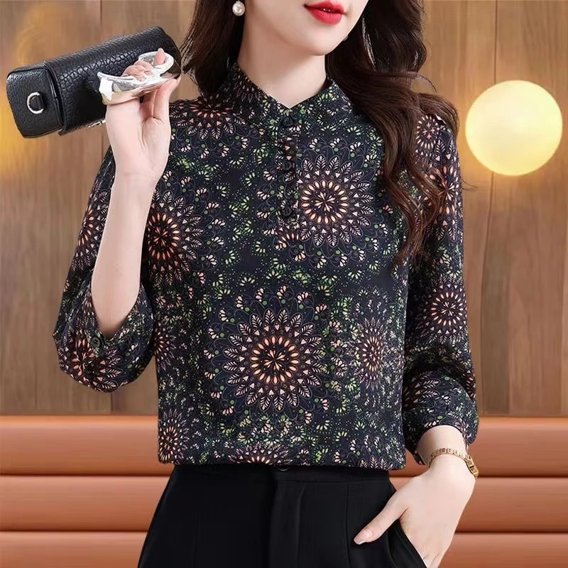 A167早秋衬衫显瘦新款洋气碎花七分宽松大码气质减龄小衫