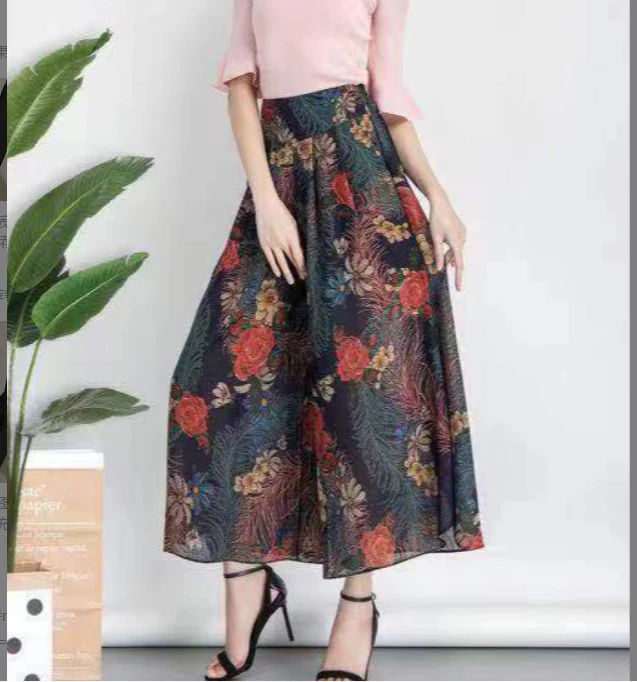 A161轻薄雪纺阔腿裤女夏高腰开叉显瘦小个子垂感宽松九分裤女