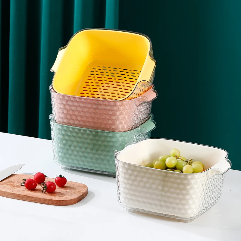 新款双层洗菜盆沥水篮厨房客厅茶几家用菜篮子水果盘洗菜篮子淘米