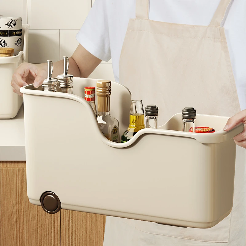 带轮厨房收纳盒橱柜锅具置物架调料罐收纳整理柜子储物盒桌面收纳