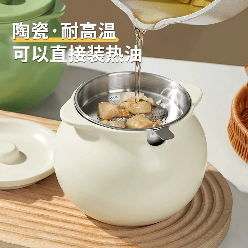 陶瓷猪油罐家用耐高温陶瓷装荤油辣椒油红油罐子厨房专用储油容器