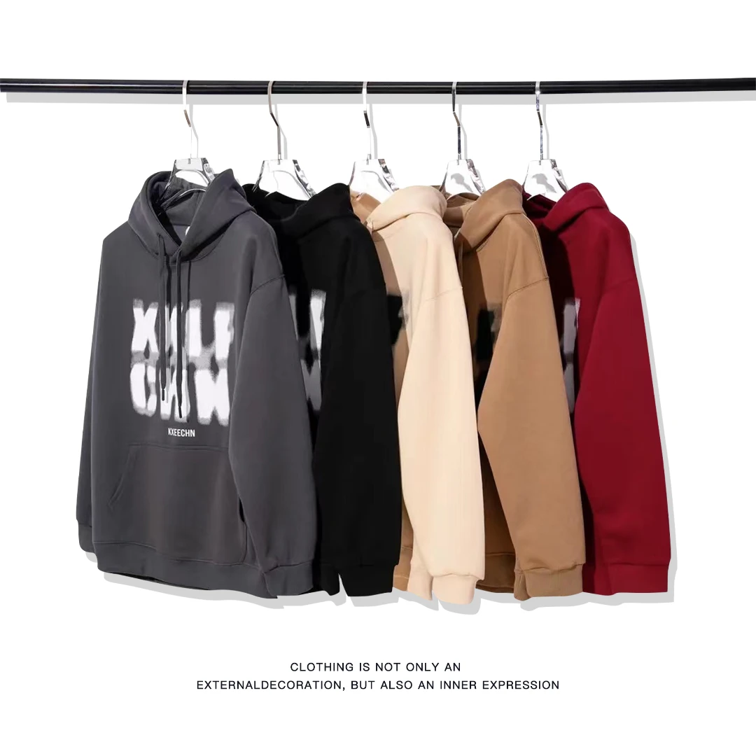 【开心专属】美式幻影字母带帽卫衣重磅衣美式复古卫衣情侣长袖卫衣