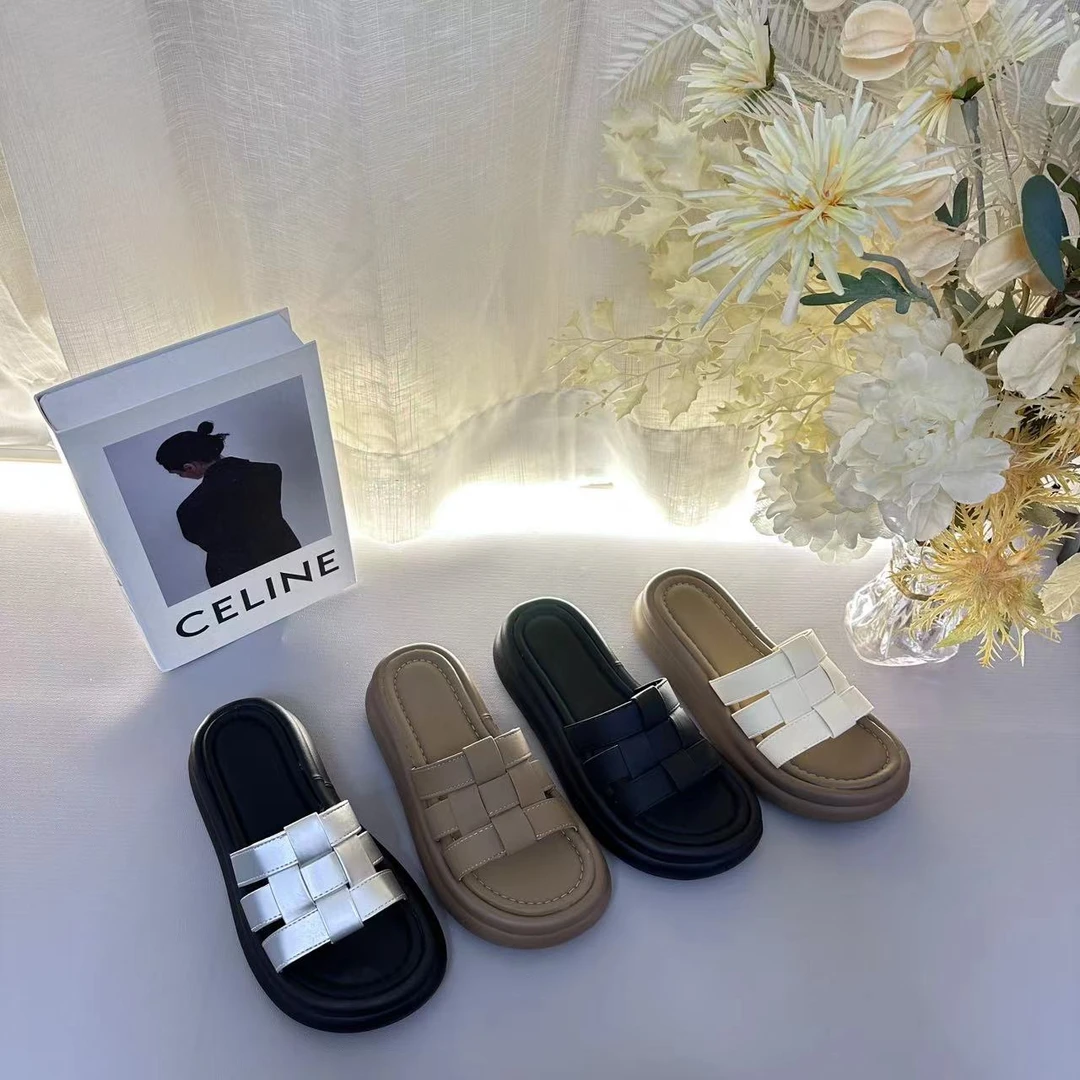 2024夏季新款编织带设计显瘦厚底软底休闲百搭复古韩版外穿拖鞋