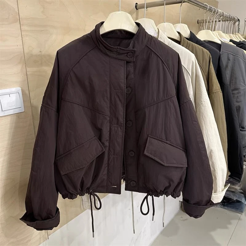 欧货夹棉外套女工装风宽松立领夹克2024秋冬新款休闲短款保暖棉衣