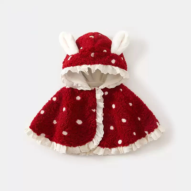 婴儿斗篷秋冬装外出儿童防风披风女童加绒冬季女宝宝公主挡风披肩