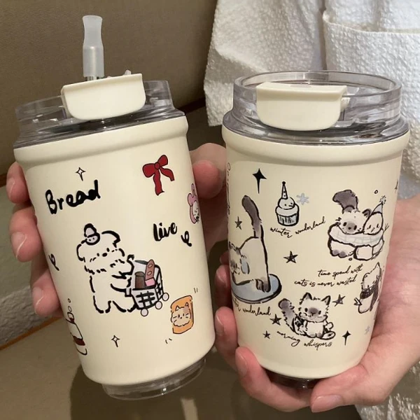 水杯高颜值ins学生党上学专用保温杯女生2025最新款儿童吸管杯子