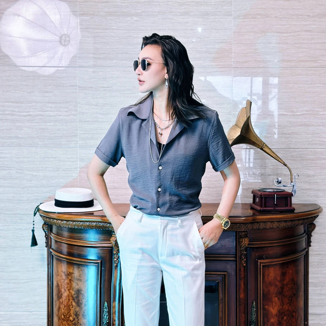 正正TUTU新款英伦意式开翼领衬衣夏季短袖衬衫男女款-BJ