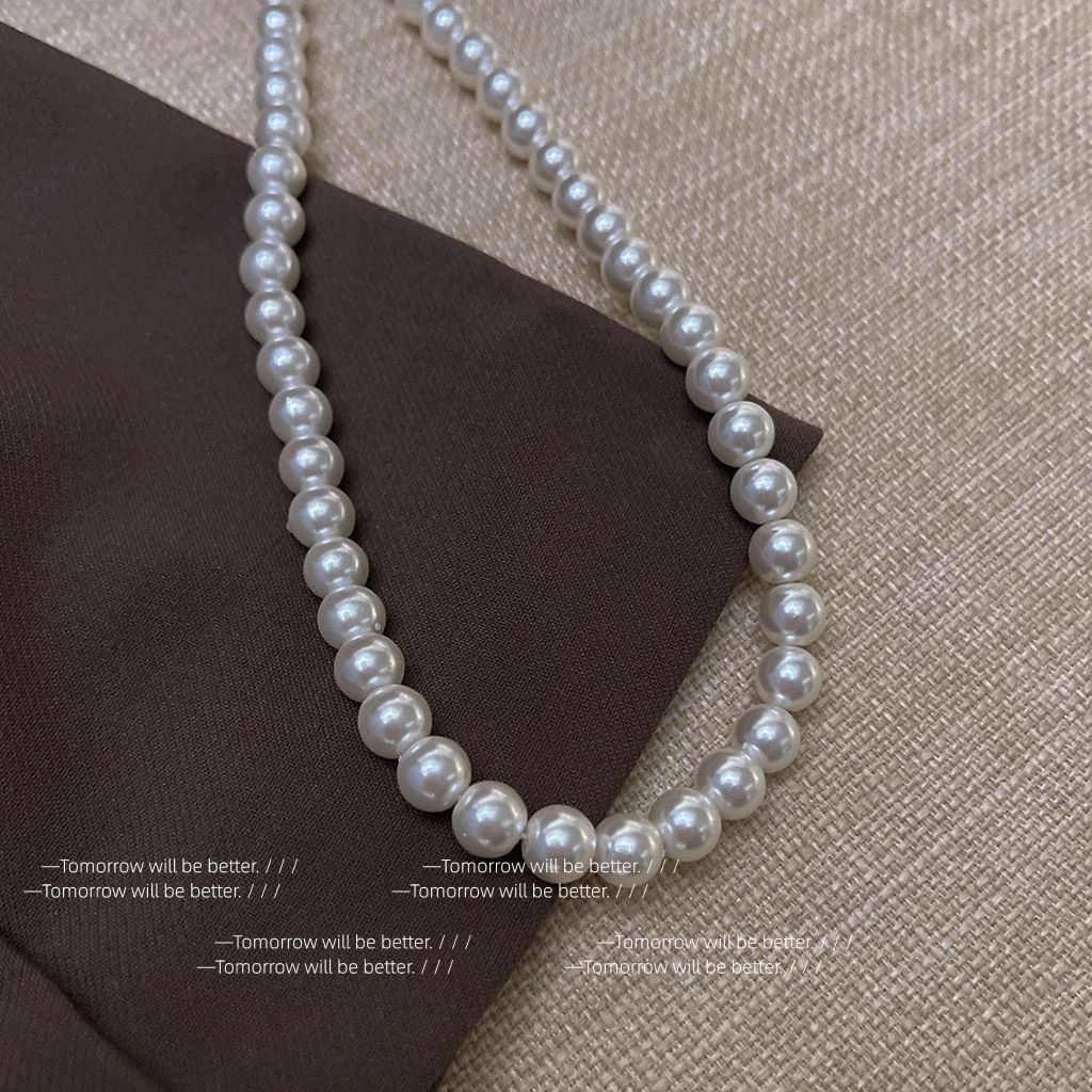 非金属仿水晶项链 施家法式复古珍珠项链轻奢小众高级感颈链