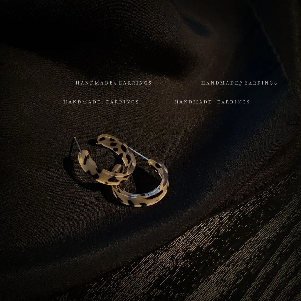 非金属亚克力耳饰 港风C型豹纹耳环女韩气质耳钉复古