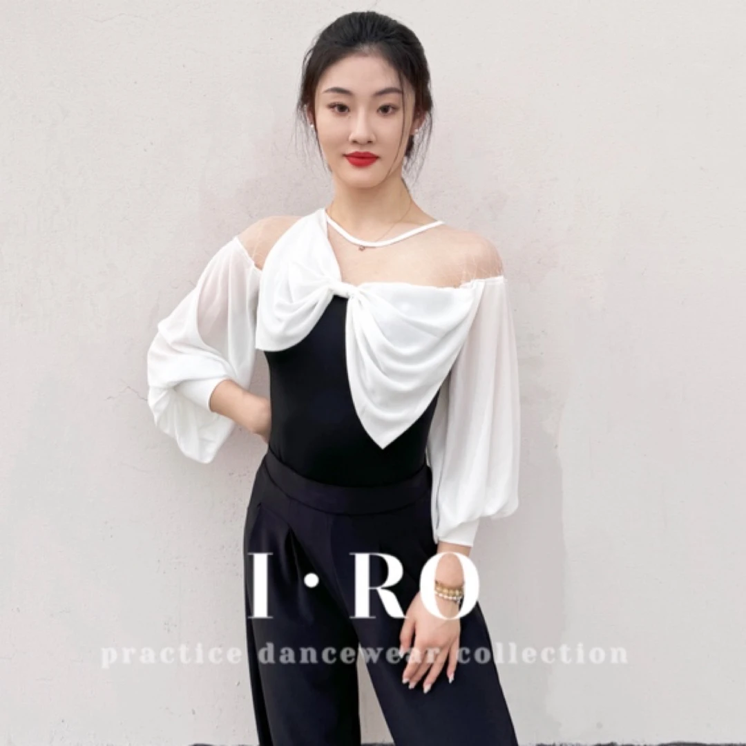 I·RO高级定制【蝴蝶芭蕾】定制立体蝴蝶结中袖网格气质显瘦黑白上衣