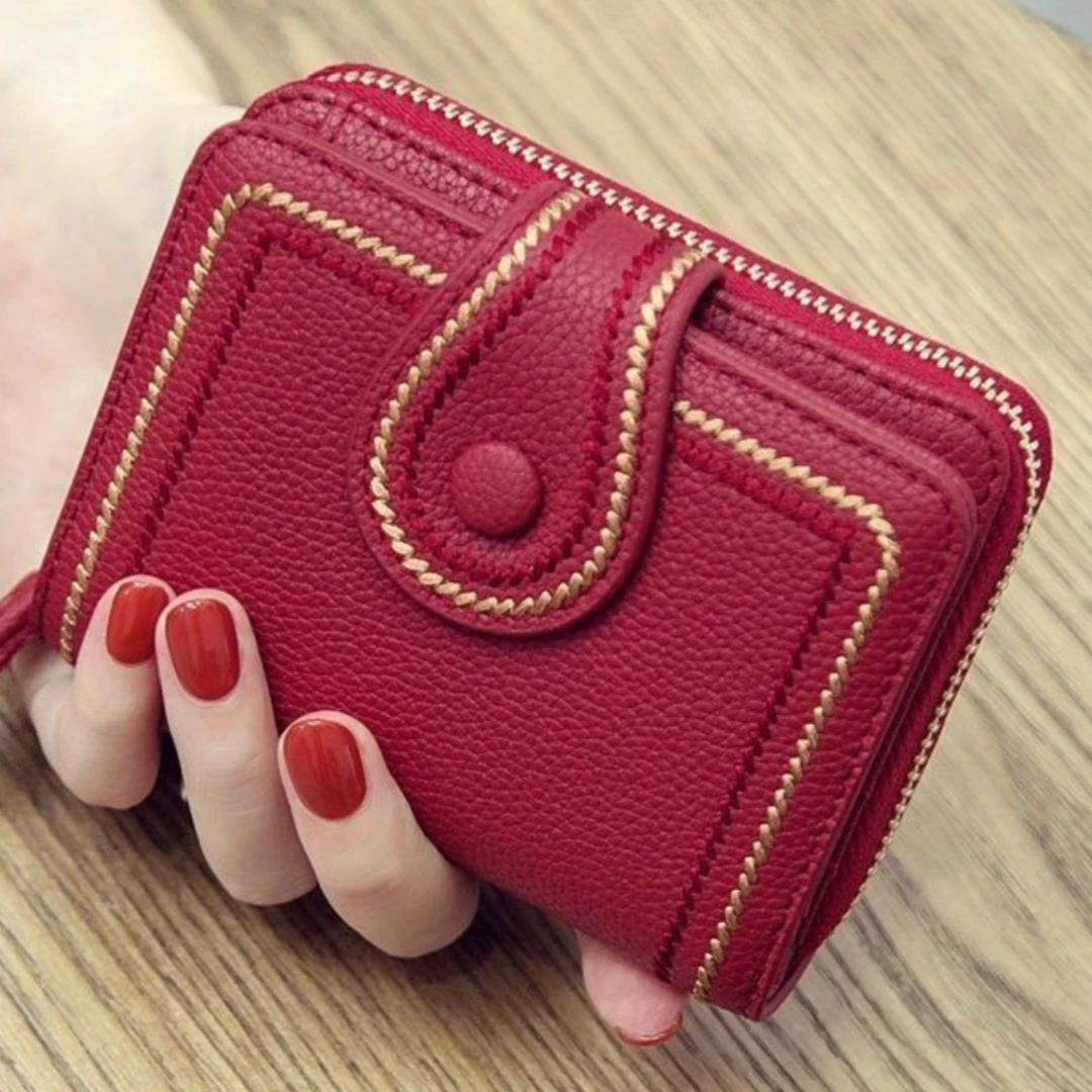 新款小钱包女短款真皮质感零钱包多卡位防消磁卡包钱包一体女钱夹