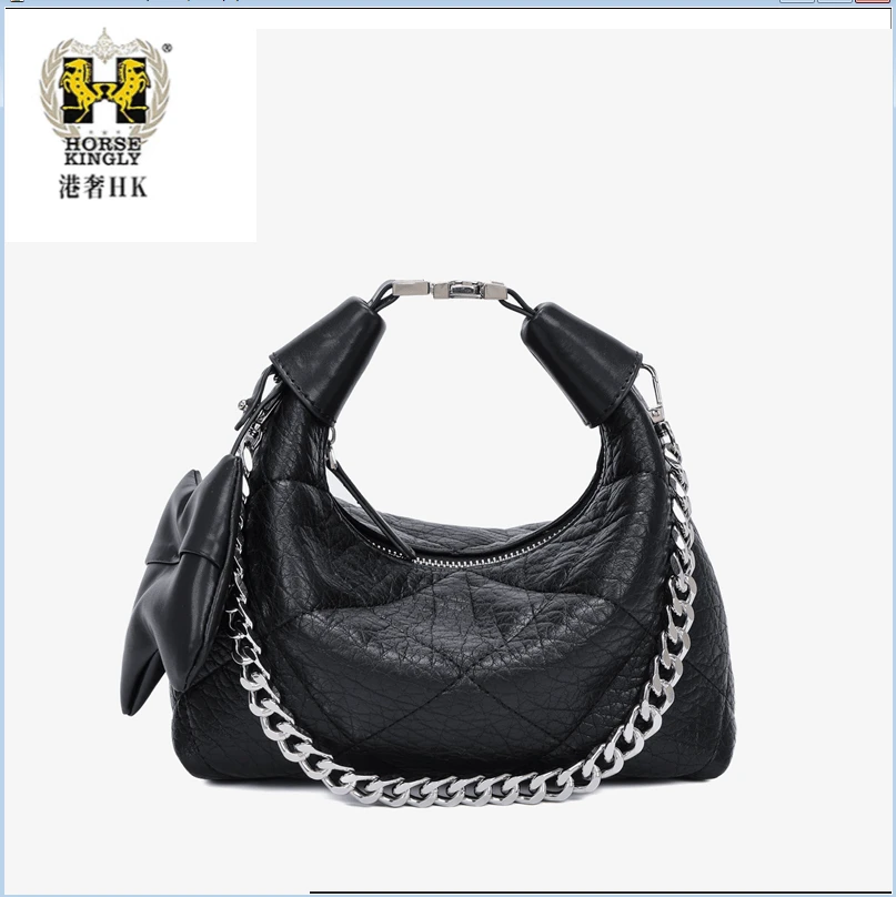 2024新潮黑色款褶皱新手抓花饺子包手拎斜跨女8803送礼盒包