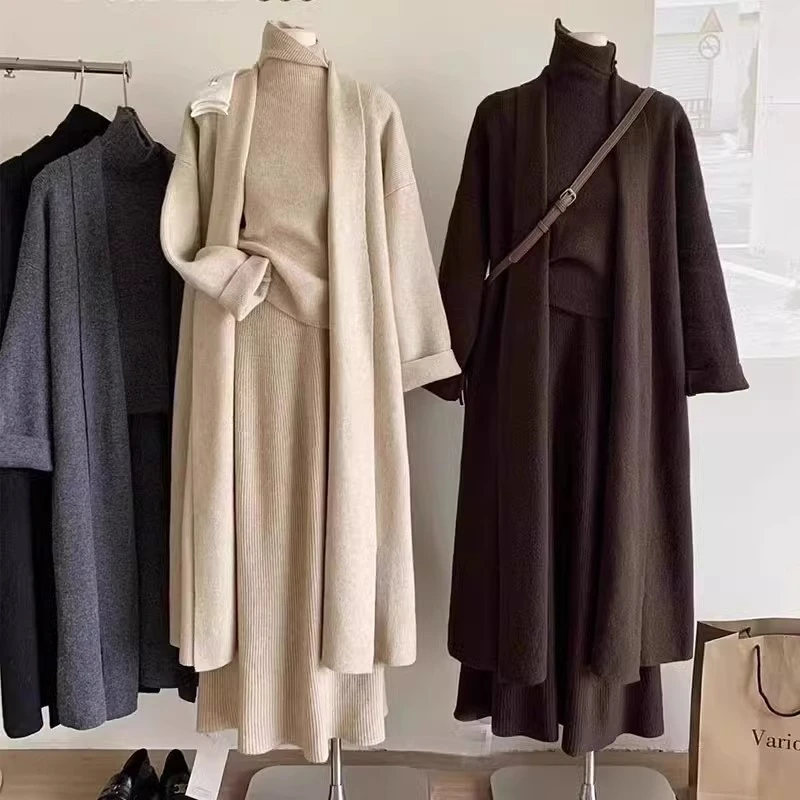 气质慵懒温柔风长款毛衣外套半身裙套装针织开衫独特漂亮小衫