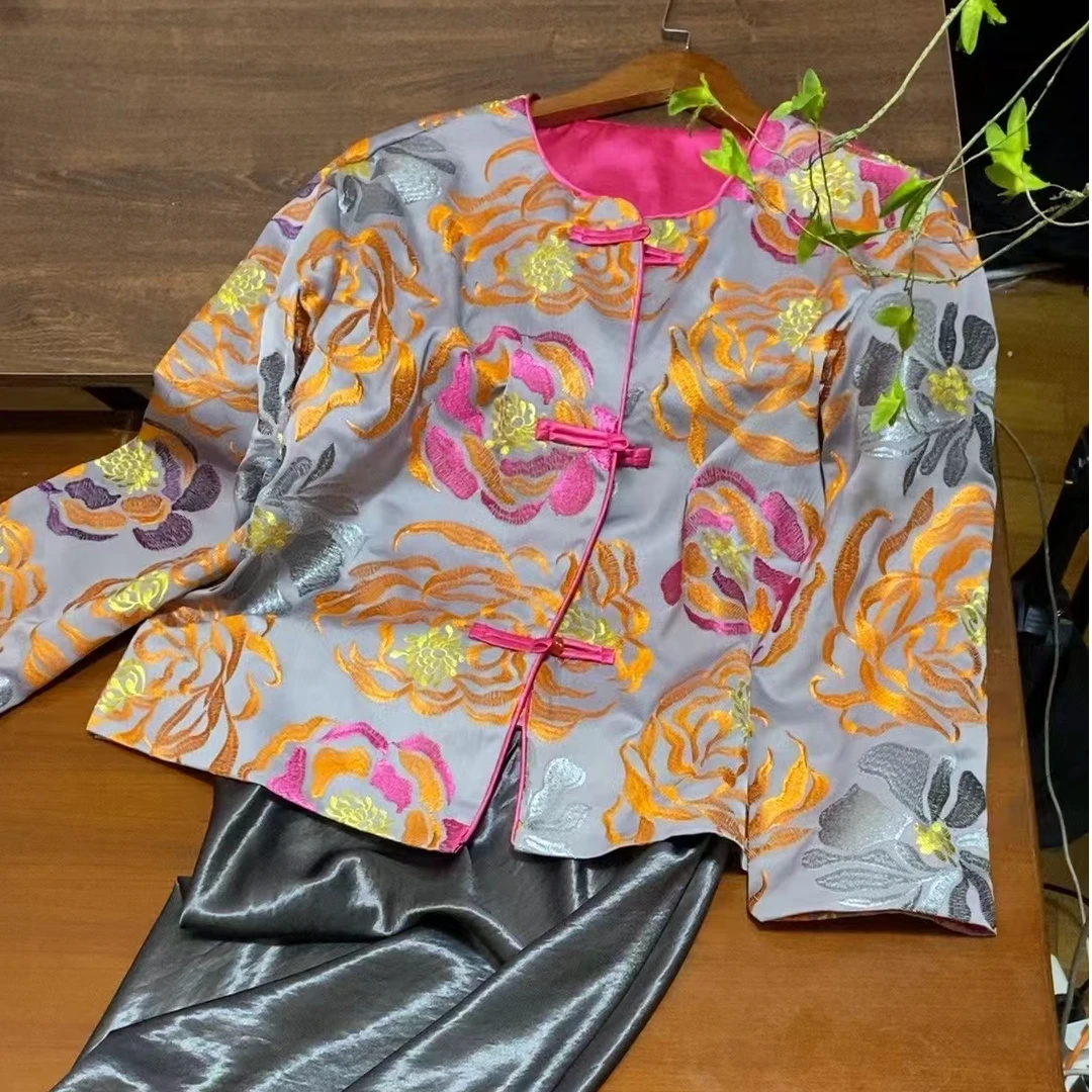 【新中式·唯牡丹】秋季重工刺绣圆领女士短外套 国风气质春秋外套